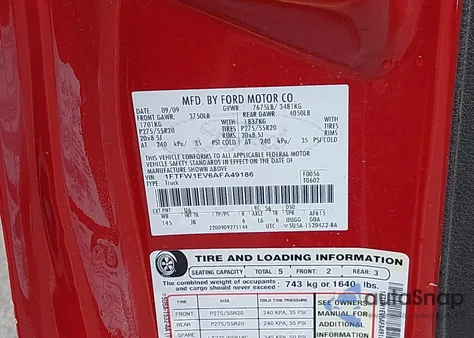 2010 Ford F-150 Fx4/Harley-Davidson/King Ranch/Lariat/Platinum/Xl/Xlt z USA, uszkodzony, nr VIN 1FTFW1EV6AFA49186